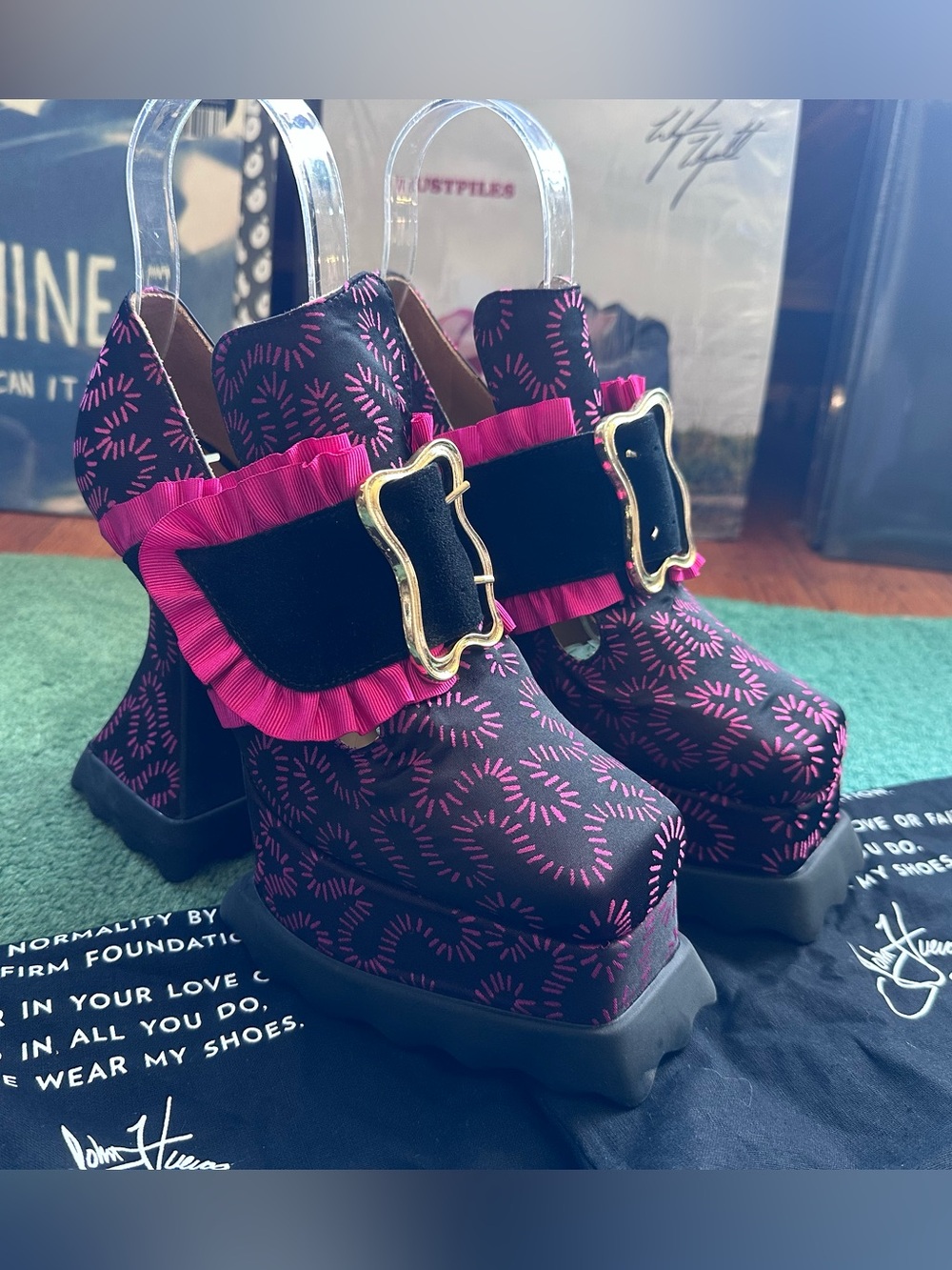 Fluevog x Zandra Rhodes NEW/NO BOX Munster Elektra fabric platform heel-9 (fit 8